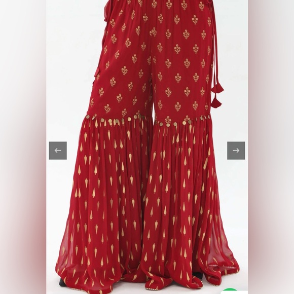 Rang Ja Red Gharara Palazzo Pants with Metallic Gold trim S - Picture 1 of 14